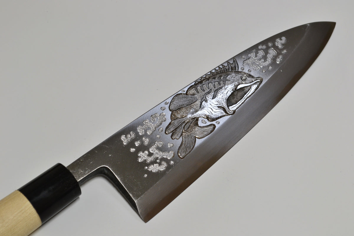 Michiko Kubota Engraved Deba 240mm — Black Bass