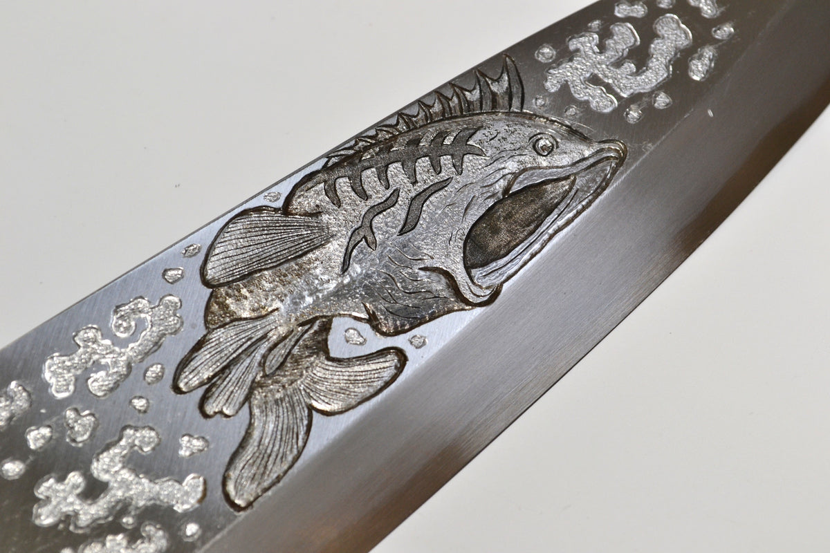 Michiko Kubota Engraved Deba 240mm — Black Bass