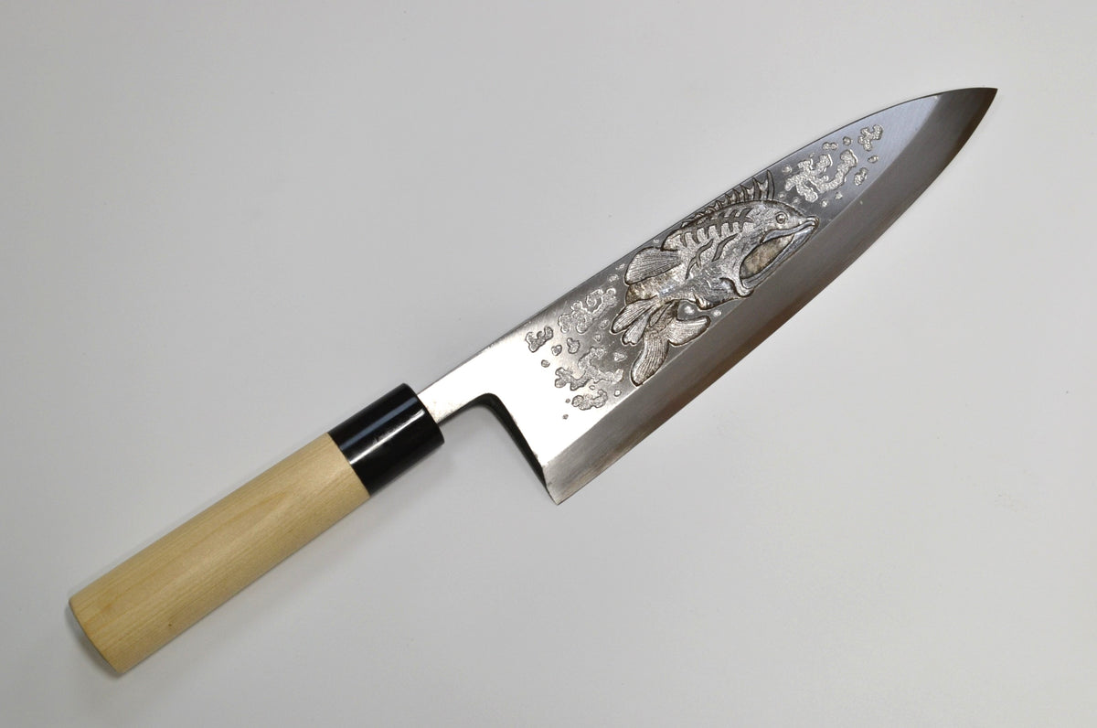 Michiko Kubota Engraved Deba 240mm — Black Bass