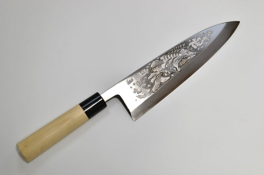 [PRE-ORDER] Michiko Kubota Engraved Deba 240mm — Black Bass