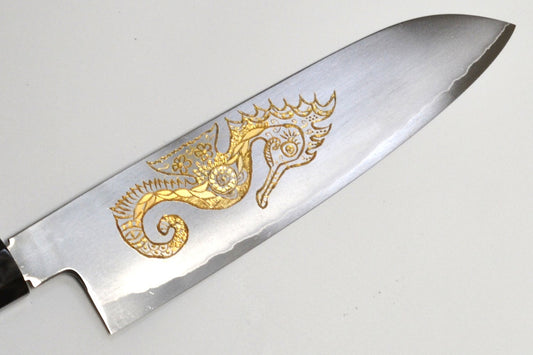 [PRE-ORDER] Michiko Kubota Engraved Santoku 180mm — Seahorse