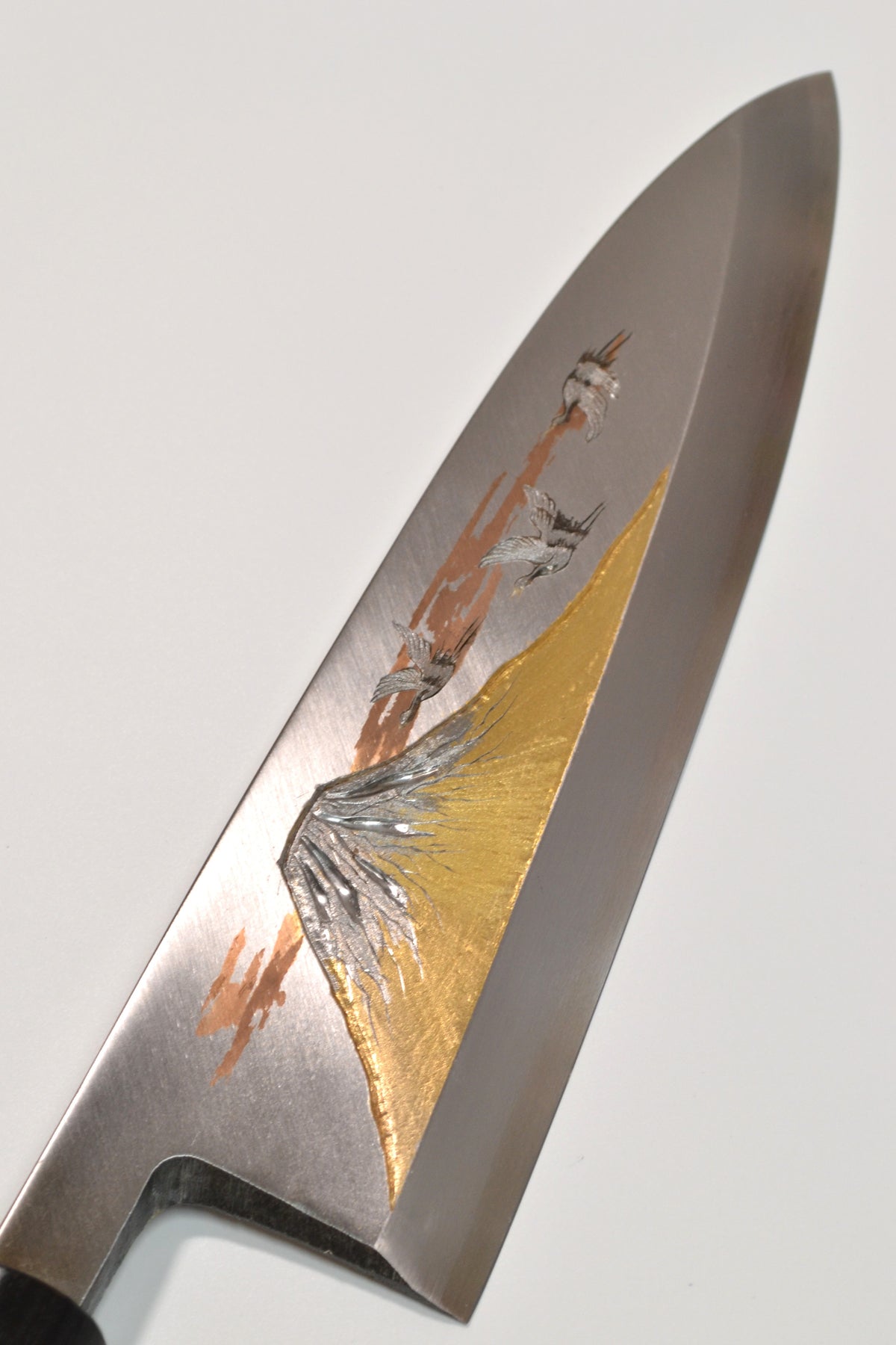 [PRE-ORDER] Michiko Kubota Engraved Deba 240mm — Mt. Fuji and Cranes