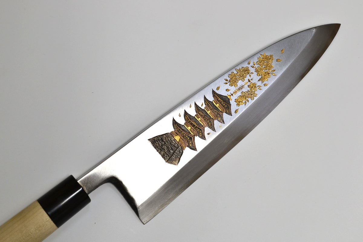 [PRE-ORDER] Michiko Kubota Engraved Deba 240mm — Five-Storied Pagoda