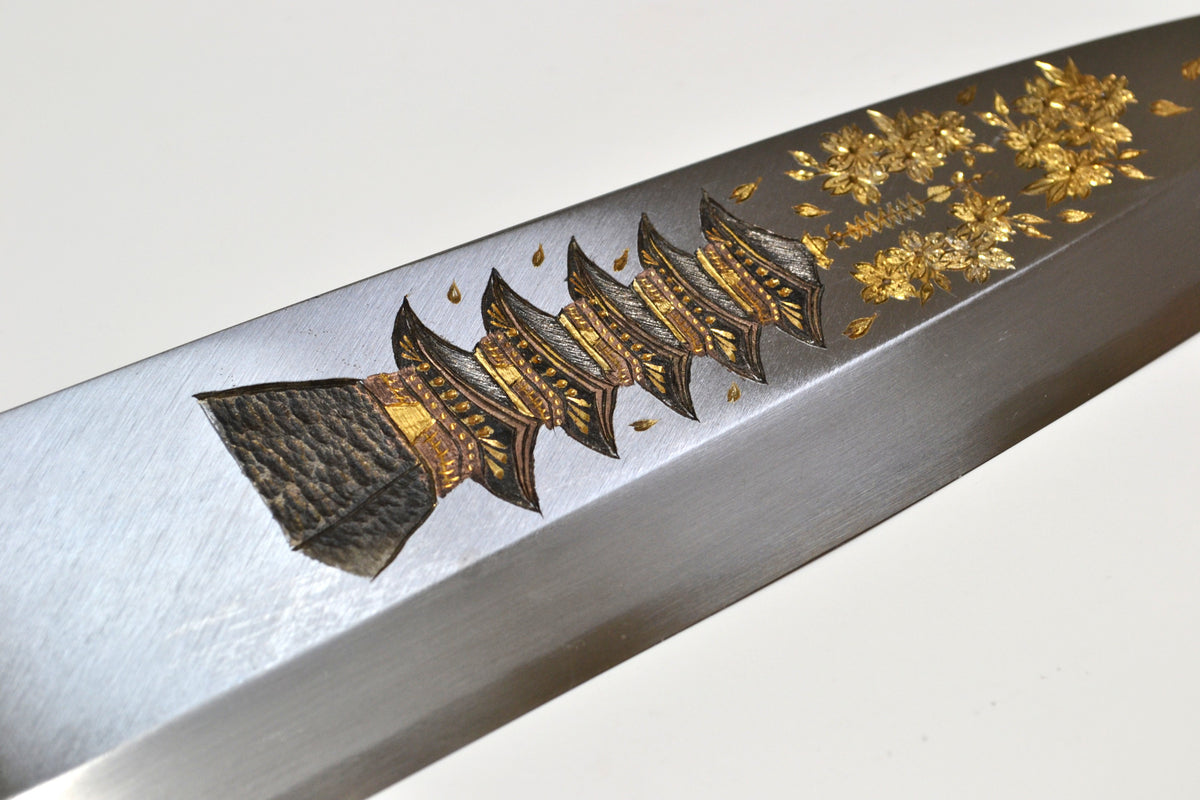 [PRE-ORDER] Michiko Kubota Engraved Deba 240mm — Five-Storied Pagoda