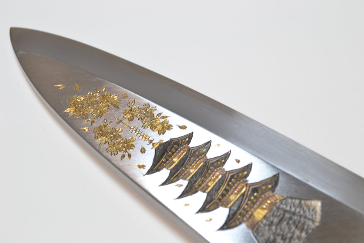 [PRE-ORDER] Michiko Kubota Engraved Deba 240mm — Five-Storied Pagoda