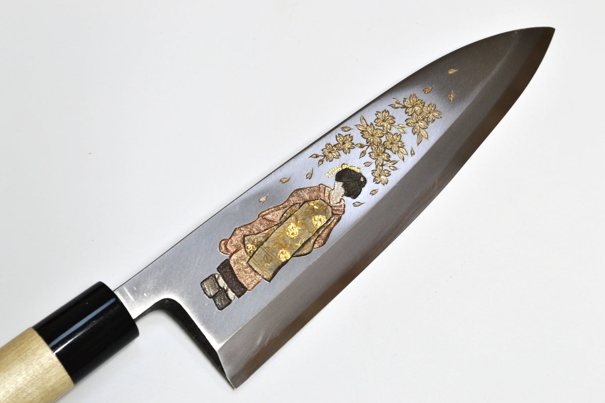[PRE-ORDER] Michiko Kubota Engraved Deba 240mm — Maiko and Sakura