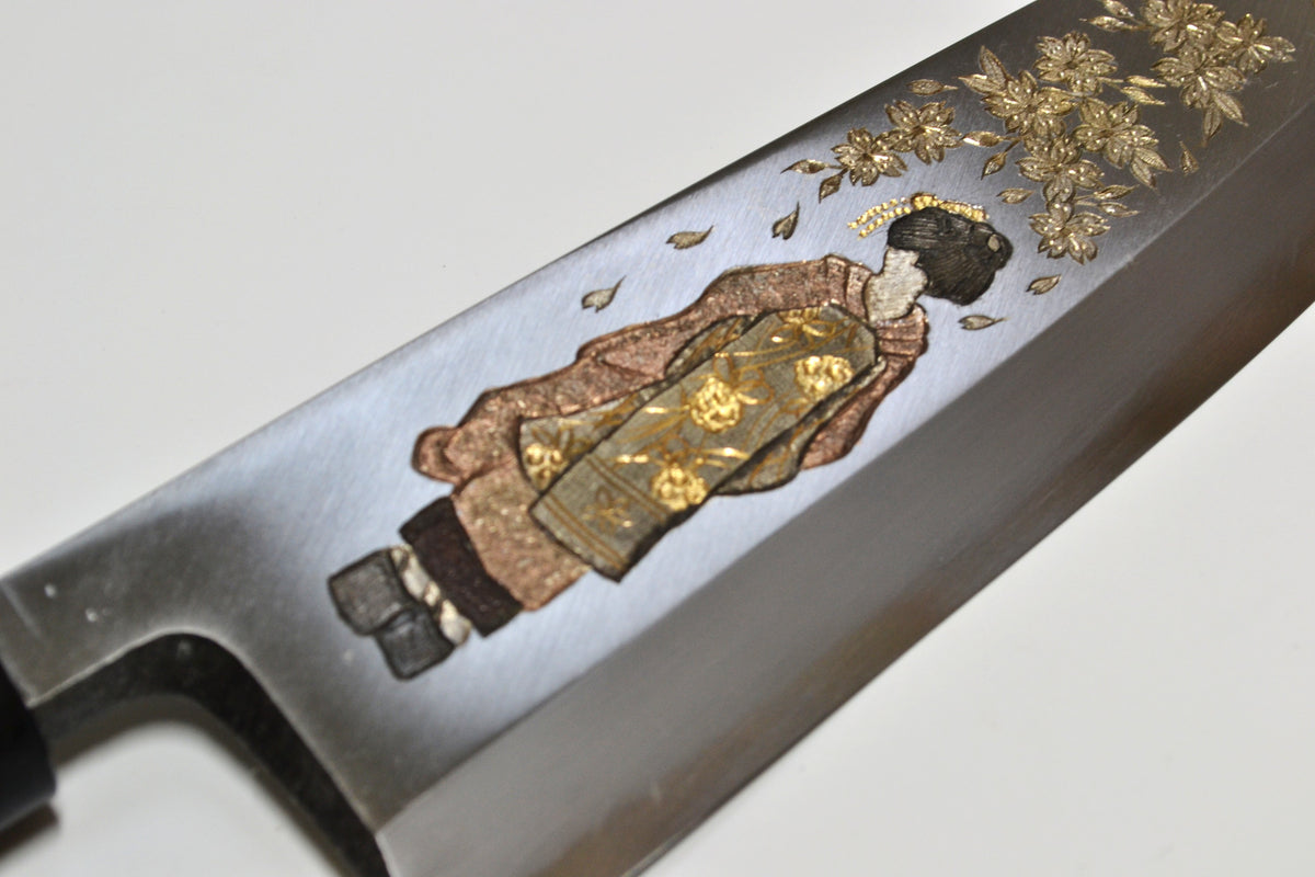 [PRE-ORDER] Michiko Kubota Engraved Deba 240mm — Maiko and Sakura