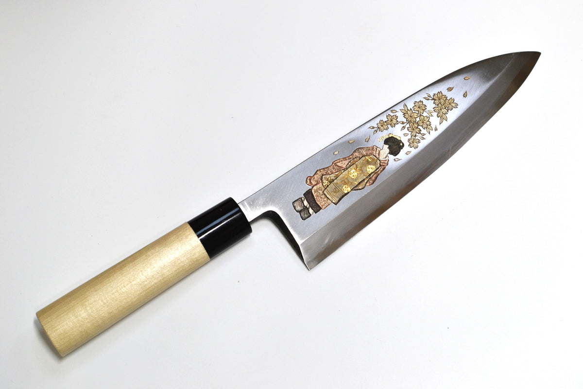 [PRE-ORDER] Michiko Kubota Engraved Deba 240mm — Maiko and Sakura