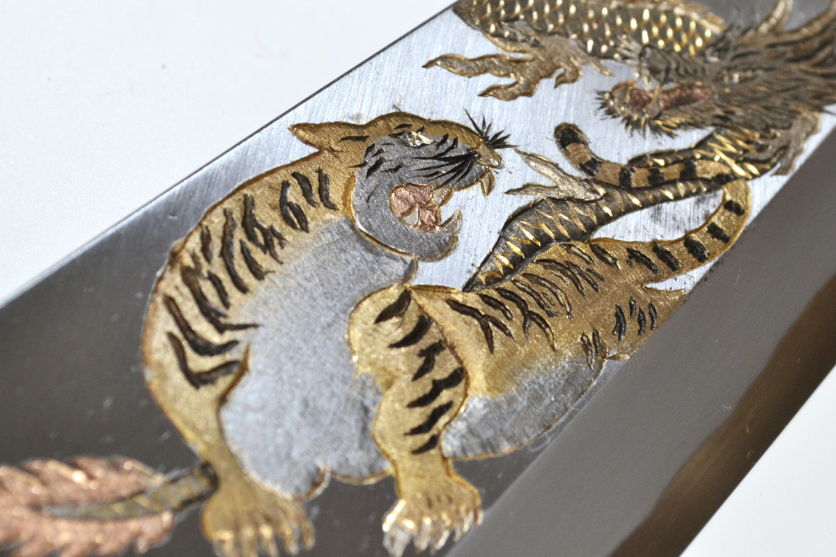 [PRE-ORDER] Michiko Kubota Engraved Deba 300mm — Spirit of Dragon and Tiger