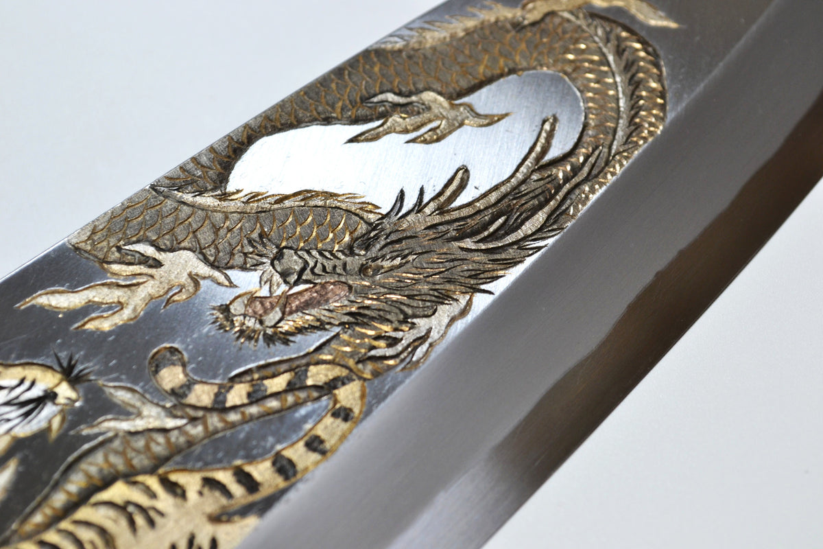[PRE-ORDER] Michiko Kubota Engraved Deba 300mm — Spirit of Dragon and Tiger